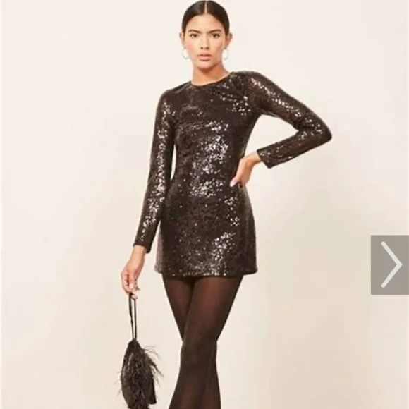 Reformation | Dresses | Reformation Black Sequin Dress Sz Large | Poshmark